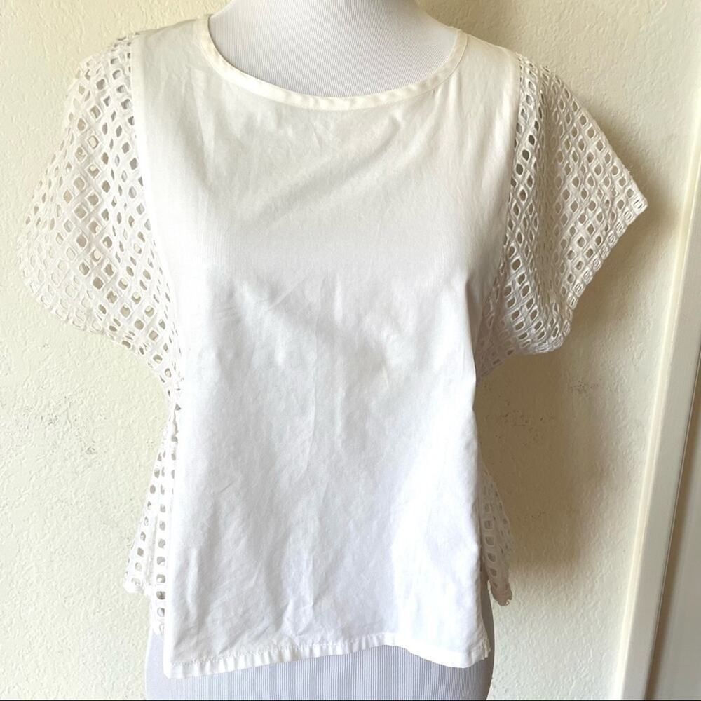 Madewell White Eyelet Floatweave Short Sleeve Summer Top Small 🔥 - Picture 3 of 7